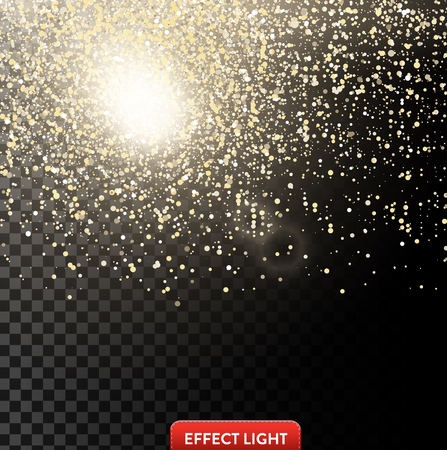 Vector illustration of a falling shiny golden glitters, confetti with light effect on a black background. Texture of falling golden sequins, foil.のイラスト素材