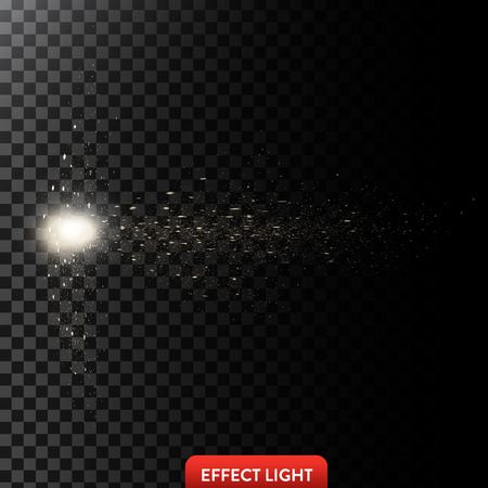 Vector illustration of a flow of sparkling golden sparks, glowing particles with light spot on a translucent dark background. Design elementの写真素材