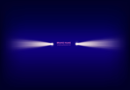 A Vector illustration, abstract purple banner with spotlights, flashlights, light beams, rays of light. Design element for advertising posterのイラスト素材