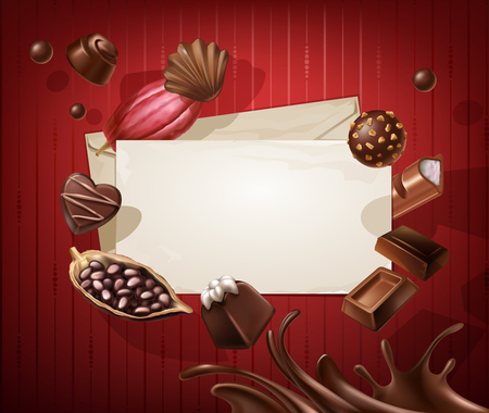 Vector illustration of a frame for the title with a pattern of chocolates on a red backgroundのイラスト素材
