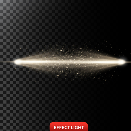 Vector illustration of a two golden light rays with glitter, a light beams with sparks, a glow effect, an explosion, a flash on a black background. Design elementのイラスト素材