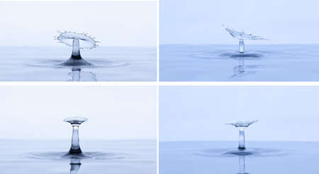 Splash and umbrella on white background. Reflection on the surface of the water.の写真素材