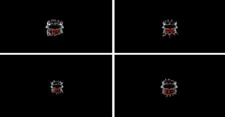 Splash and crown on black background. Reflection on the surface of the water.の写真素材