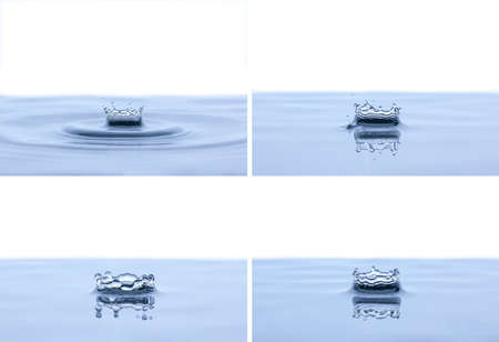 Splash and crown on white background. Reflection on the surface of the water.の写真素材