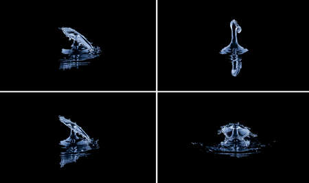 Splash and umbrella on black background. Reflection on the surface of the water.の写真素材