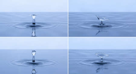 Splash and umbrella on white background. Reflection on the surface of the water.の写真素材