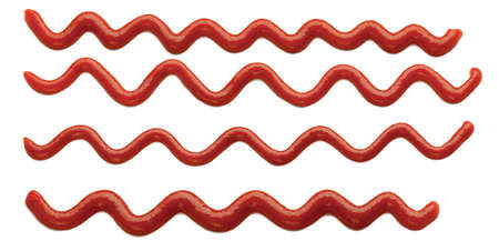 Ketchup spots and lines. Collection of different ketchup shapes isolated on white background.