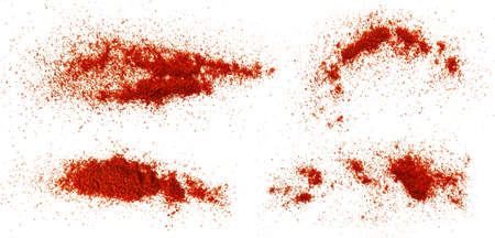 Red ground pepper. Set of different shapes of ground pepper isolated on a white background.の写真素材