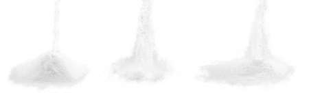 Soda, flour, salt or sugar are poured in heaps. Three different heaps of white powder isolated on a white background.の写真素材