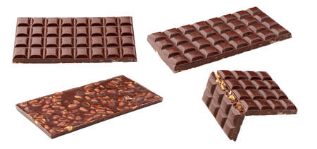 Milk chocolate. Milk chocolate bar with nuts, whole and broken into two pieces.の写真素材