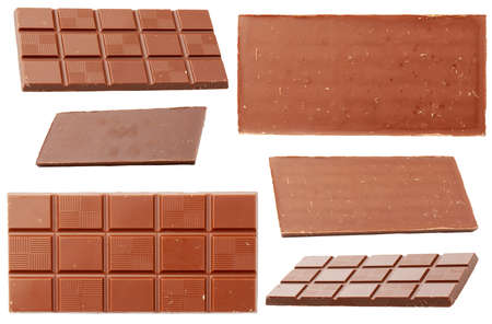 Milk chocolate bar. Top and bottom view of chocolate bar, isolated on white background.