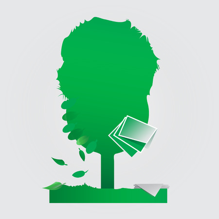 Tree and a mix of leaves and sheets of paperのイラスト素材