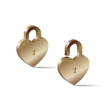 2 lock in the shape of a heart one is opened, the other closedのイラスト素材
