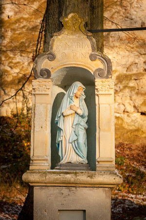 Virgin Mary statue, part of De Drie Beeldjes in Valkenburg, Limburg, The Netherlandsの写真素材