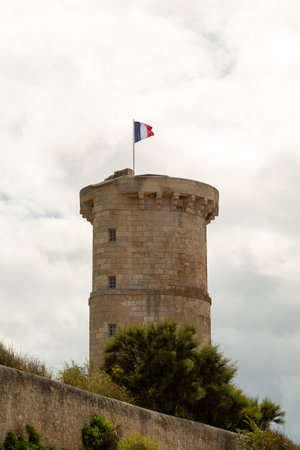 Grand Phare des Baleines lighthouse in the small city of saint-clementの写真素材