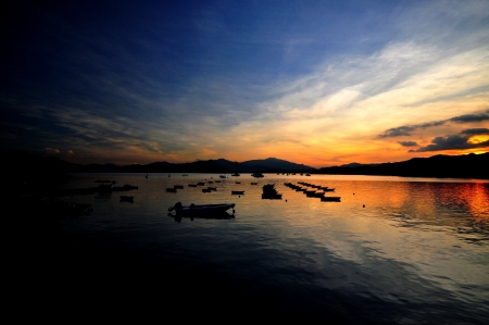 Silent Boat at dawnの写真素材