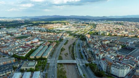 Aerial image of Terrassa where we can see the stream, and part of the cityの写真素材