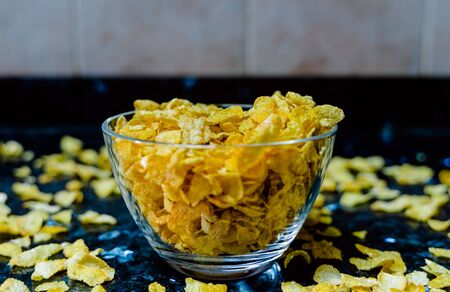 selective focus shooting of a cornflake cereal bowl ideal for slimmingの写真素材