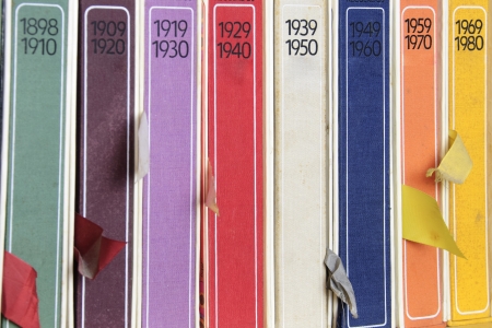 Spine of history books about XX century