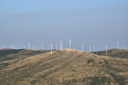 Wind turbine battery on the mountain. Located in the province of Soria, Spain; photo taken at...