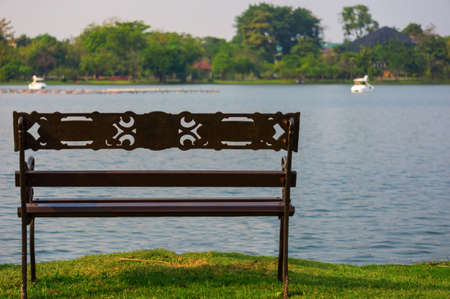 Bench at lake sideの写真素材