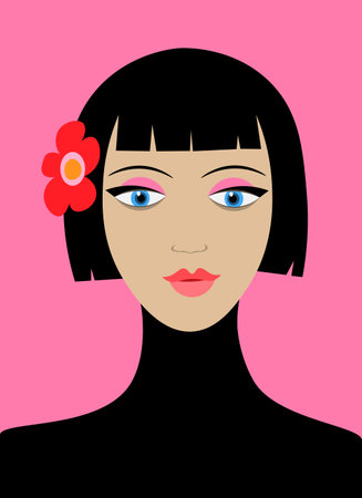 Young Asian woman with a flower in her hairのイラスト素材