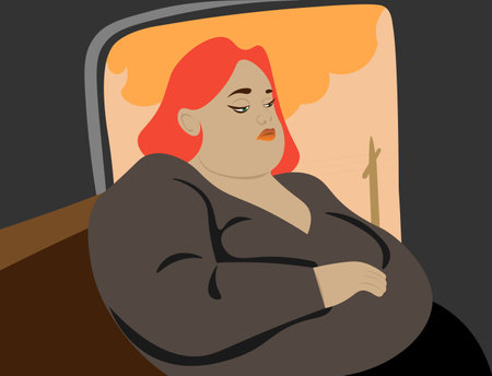 Solitary Train Journey of a Plus-Size Woman at Duskのイラスト素材
