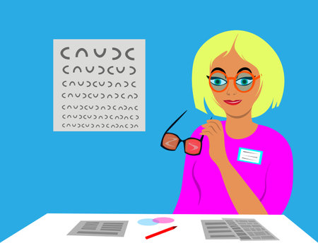 Blonde Optician at Her Workのイラスト素材