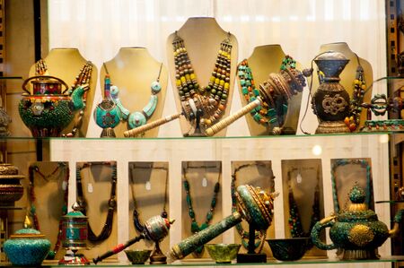 Jewelery and other items on display in Nepal.の写真素材