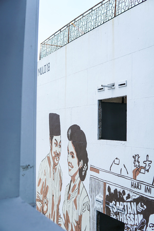Johor Bahru,Malaysia - February 2019 : A P Ramlee film scene painting mural, P Ramlee is a legendary...