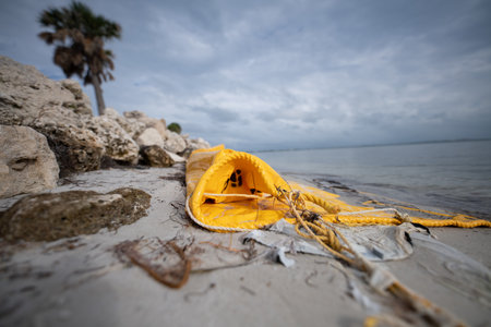 Waterproof Bag on a Sandy Beachの写真素材