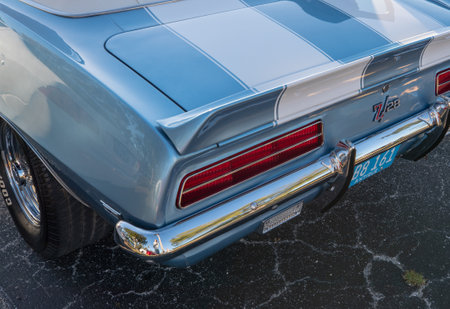 Rear view of an old American car.の写真素材