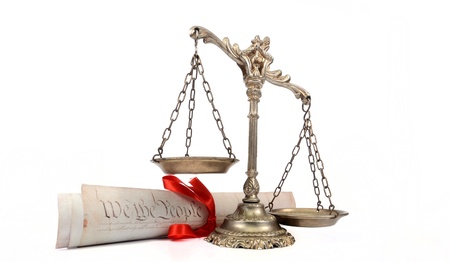 United States of America Constitution and Scales of Justiceの写真素材