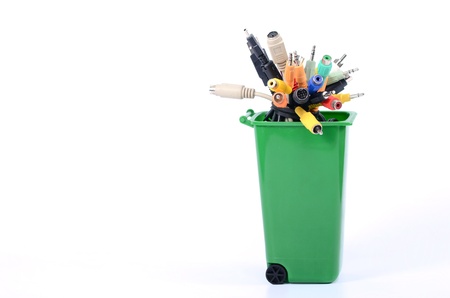 Recycle Bin filled with electronic waste , recycling electronics, recycling e-wasteの写真素材