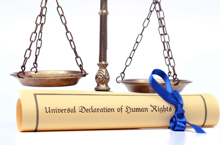 Scales of justice and The Universal Declaration of Human Rights, Human rights concept, isolated.の写真素材