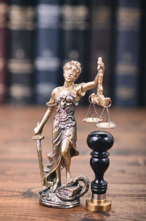 Law and Justice, Legality concept, Scales of Justice, Justitia, Lady Justice and notary seal.の写真素材