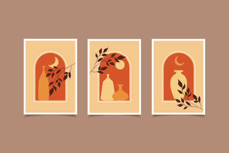 Flat design boho contemporary modern art printableのイラスト素材