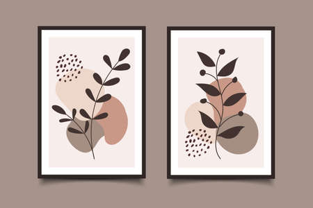 flat design minimalist botanical in frame designのイラスト素材