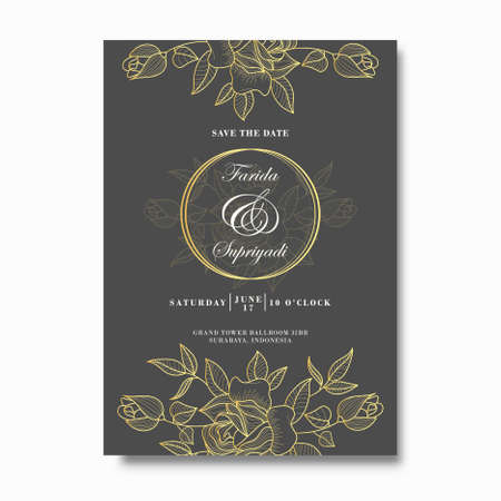 Floral wedding invitation with floral gold designのイラスト素材