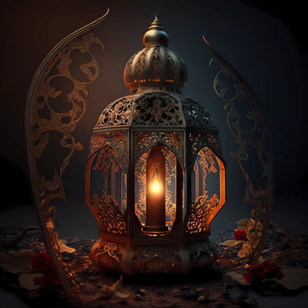 realistic Islamic greeting ramadan kareem card design background with gold beautiful lanternの素材