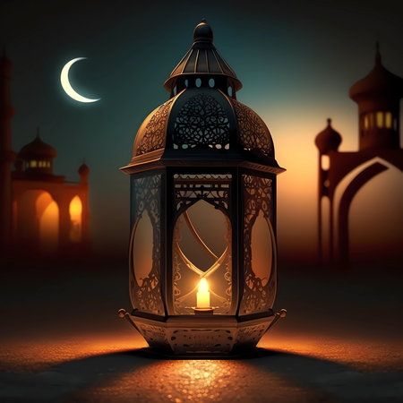 realistic Islamic greeting ramadan kareem card design background with gold beautiful lanternの素材