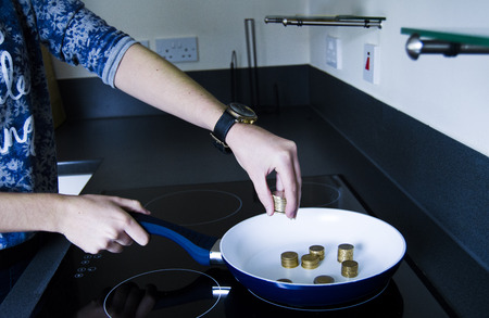 Cooking euros in a panの写真素材