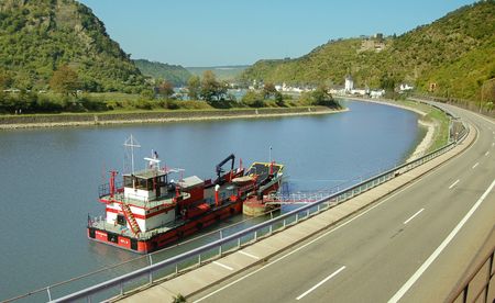 Fireboat on River Rhineの写真素材