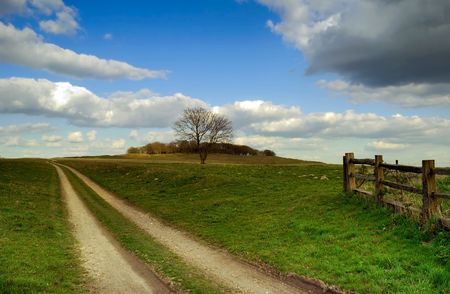Gravel track leading to Badbury rings Iron age fortの写真素材