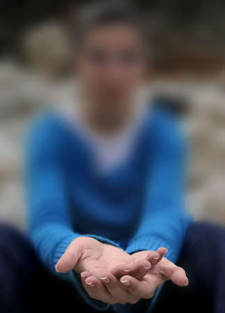 Woman giving her handsの写真素材