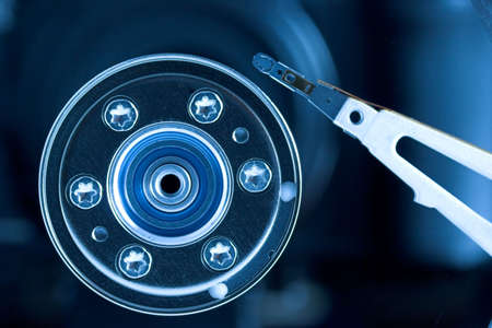 Open hard disk drive, in blue tone