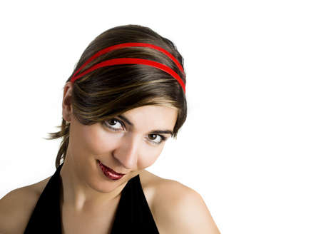 Beautiful woman portrait with red lipsの写真素材