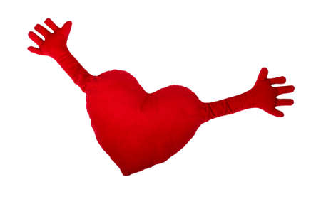 Heart cushions isolated on whiteの写真素材