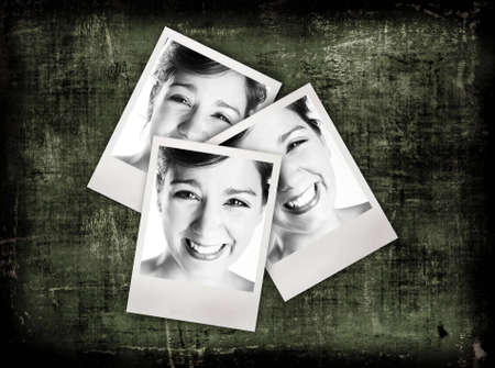 Picture collage made with 3 photos from the same woman on grunge backgroundの写真素材