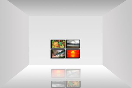 Empty room with a tv panel showing the four seasons の写真素材